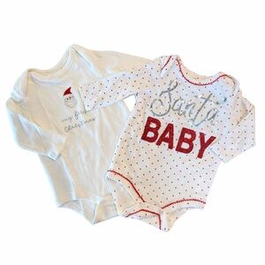 Baby Christmas One-Piece Lot of 2 Size 3M Santa Baby & My First Christmas EUC